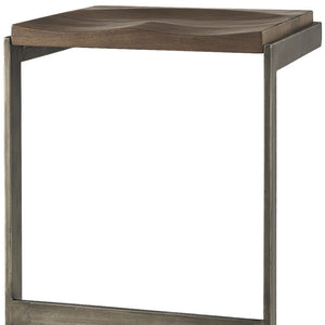 Homeroots 30" Wood Brown And Gray Solid Wood And Metal Backless Bar Height Bar Chair   393438