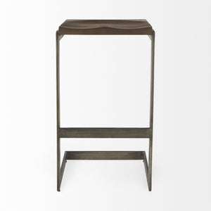Homeroots 30" Wood Brown And Gray Solid Wood And Metal Backless Bar Height Bar Chair   393438