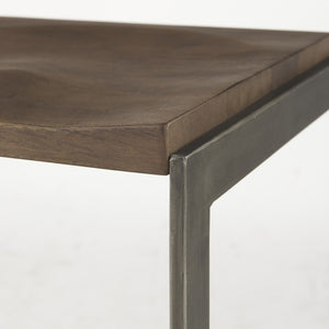 Homeroots 30" Wood Brown And Gray Solid Wood And Metal Backless Bar Height Bar Chair   393438