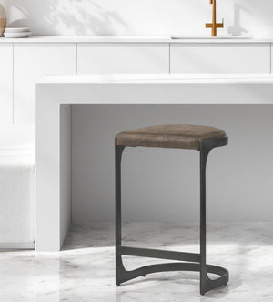 Homeroots 29" Brown Leather And Iron Backless Counter Height Bar Chair   393441