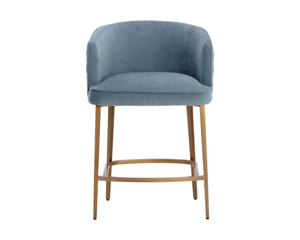 Sunpan Cornella Counter Stool - Elegant Modern Design with Antique Brass Frame and Chic Diamond Stitching Danny Iceberg