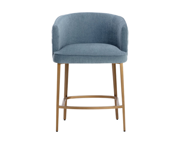 Sunpan Cornella Counter Stool - Elegant Modern Design with Antique Brass Frame and Chic Diamond Stitching Danny Iceberg