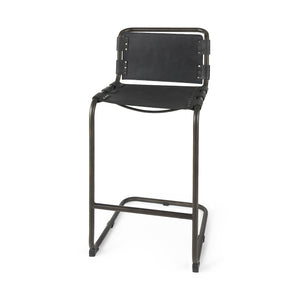 Homeroots 30" Black And Gunmetal Gray Leather And Iron Bar Height Bar Chair   393443