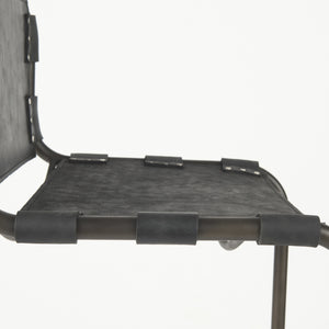 Homeroots 30" Black And Gunmetal Gray Leather And Iron Bar Height Bar Chair   393443