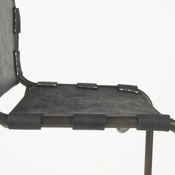 Homeroots 30" Black And Gunmetal Gray Leather And Iron Bar Height Bar Chair   393443