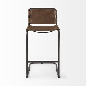 Homeroots 35" Brown Leather And Steel Bar Chair   393444