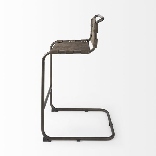 Homeroots 30" Brown And Black Leather And Iron Bar Chair   393445