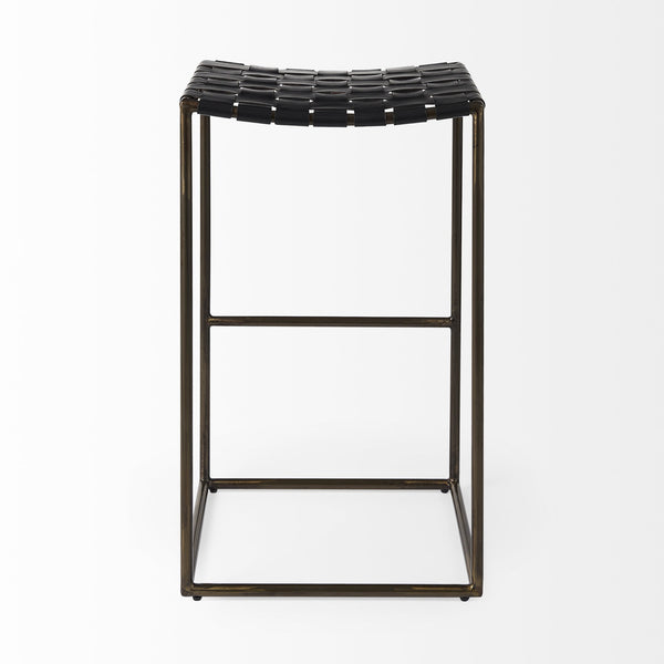 Homeroots 35" Brown And Black Leather And Iron Backless Counter Height Bar Chair   393447