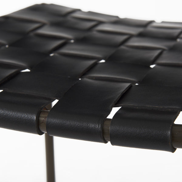 Homeroots 35" Brown And Black Leather And Iron Backless Counter Height Bar Chair   393447