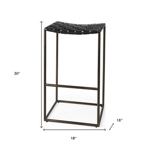 HomeRoots 35" Sleek Brown Leather & Black Iron Backless Counter Height Bar Chair for Modern Spaces 393447
