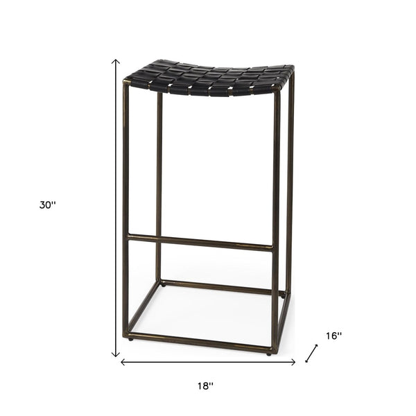 HomeRoots 35" Sleek Brown Leather & Black Iron Backless Counter Height Bar Chair for Modern Spaces 393447