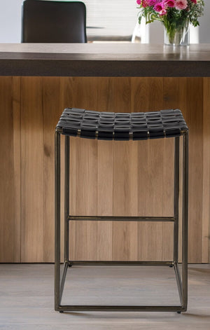 Homeroots 29" Brown Leather And Iron Backless Bar Chair   393448