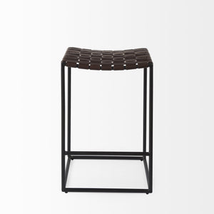 Homeroots 26" Brown And Black Leather And Iron Backless Counter Height Bar Chair   393449