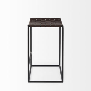 Homeroots 26" Brown And Black Leather And Iron Backless Counter Height Bar Chair   393449