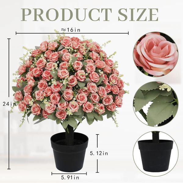 English Elm 24-inch Faux Rose Arrangement Uv Resistant Silk Blooms Set of Two Cement Potted Decor Green,Pink W2945P458445