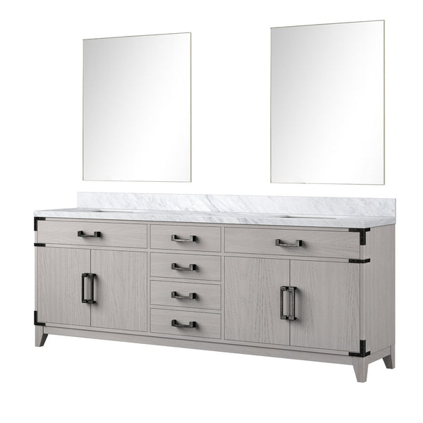 English Elm White Oak Double Bath Vanity With Carrara Marble Top & 36" Mirrors - Elegant Storage Solution B2731S01625-GIGA