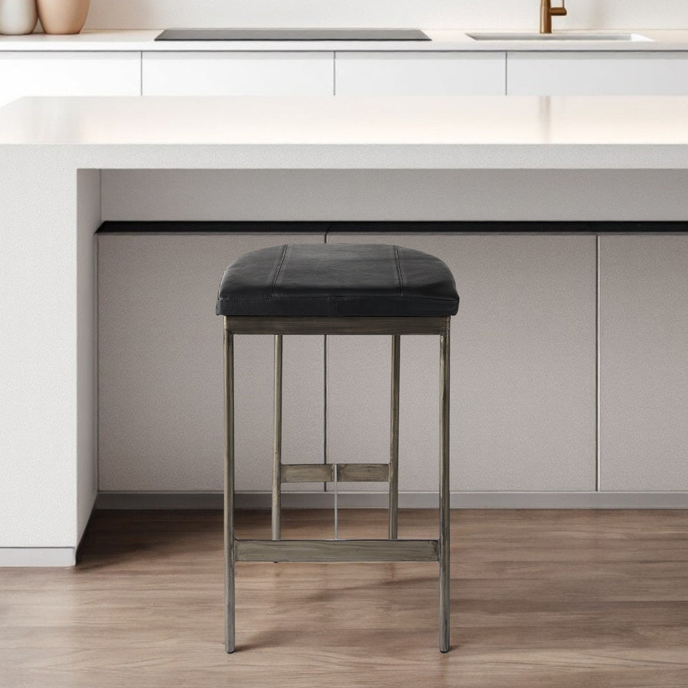 Homeroots 26" Gold Faux Leather Backless Counter Height Bar Chair   393453