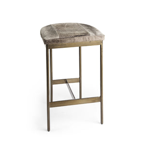 Homeroots 29" Gray Iron Backless Bar Chair  Cowhide,Iron 393454