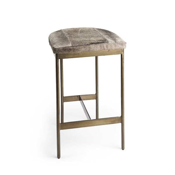 Homeroots 29" Gray Iron Backless Bar Chair  Cowhide,Iron 393454