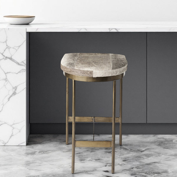 Homeroots 29" Gray Iron Backless Bar Chair  Cowhide,Iron 393454