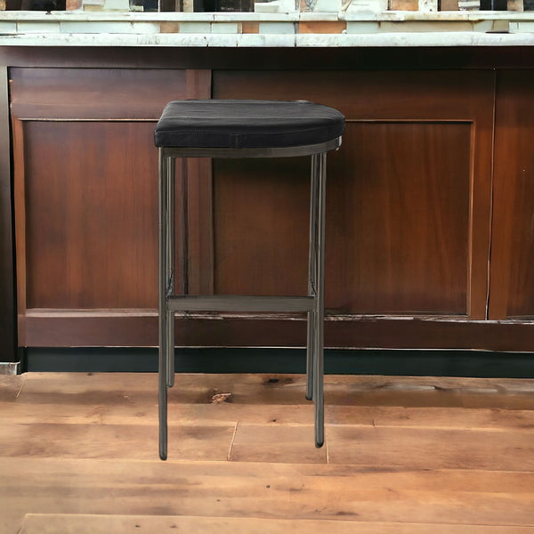 Homeroots 30" Black And Gold Faux Leather Backless Counter Height Bar Chair   393455