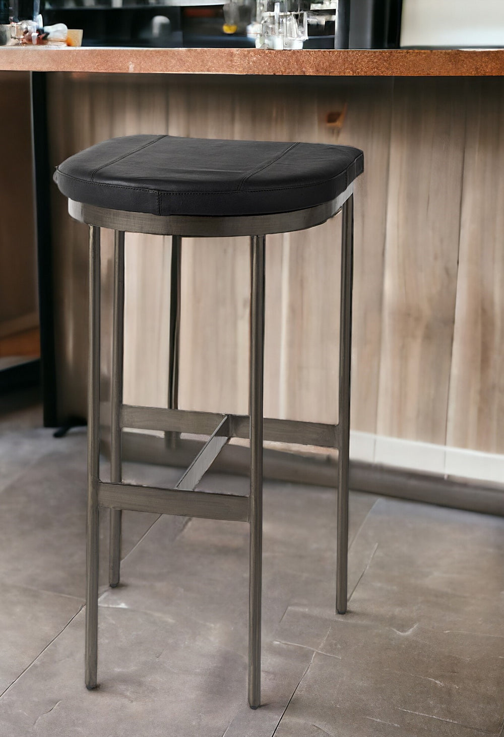 Homeroots 30" Black And Gold Faux Leather Backless Counter Height Bar Chair   393455