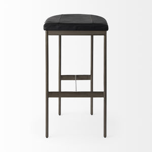 Homeroots 30" Black And Gold Faux Leather Backless Counter Height Bar Chair   393455