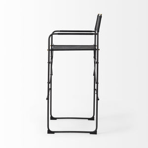 Homeroots 30" Black Leather And Metal Bar Height Bar Chair   393456