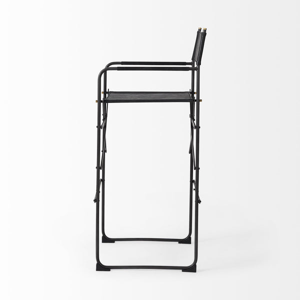 Homeroots 30" Black Leather And Metal Bar Height Bar Chair   393456