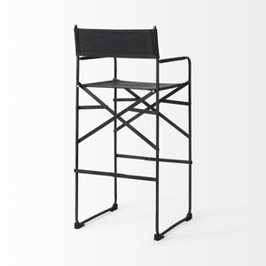 Homeroots 30" Black Leather And Metal Bar Height Bar Chair   393456