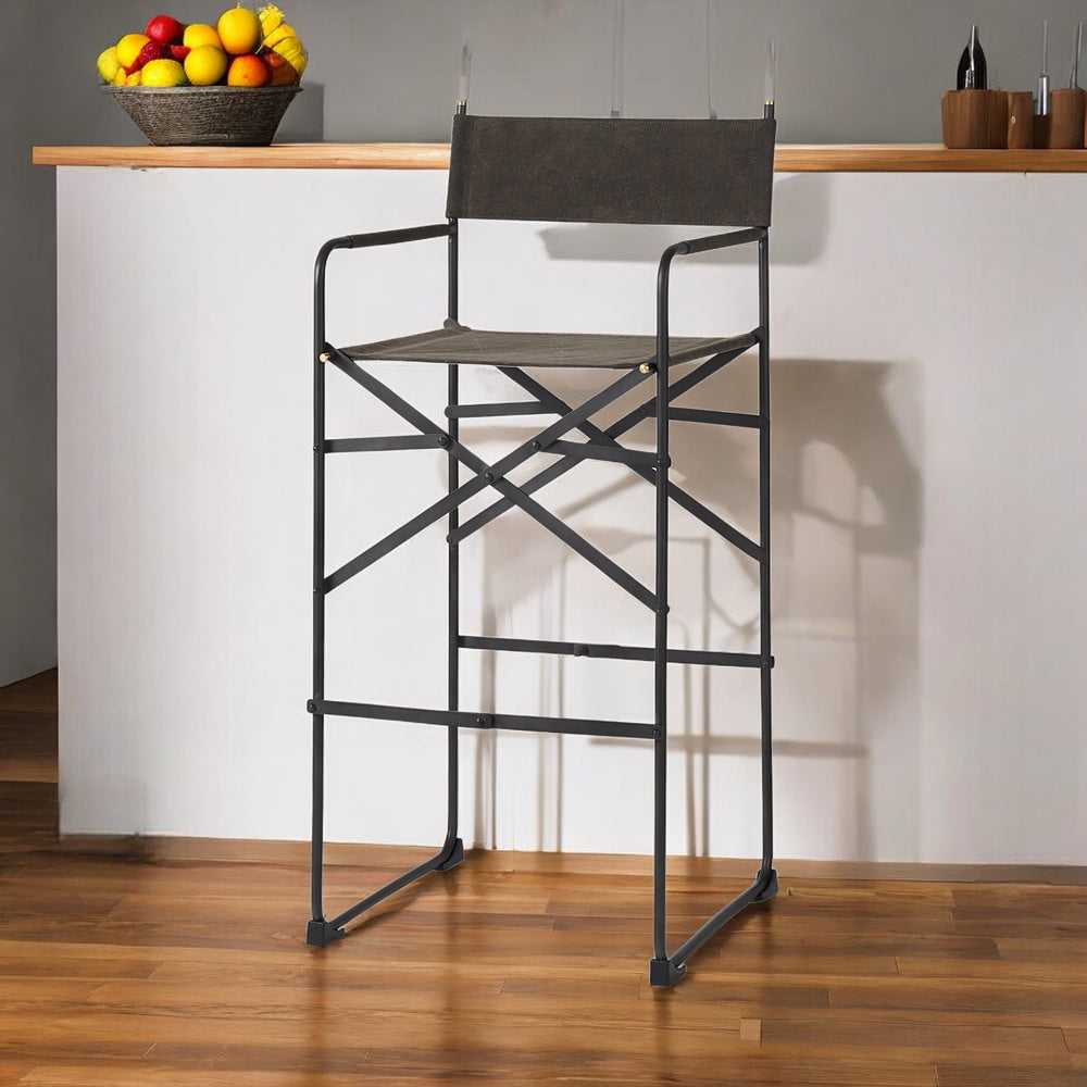 Homeroots 30" Brown And Black Leather And Metal Bar Chair   393457