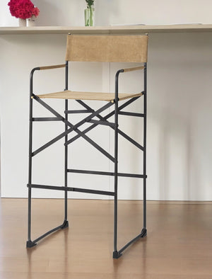 Homeroots 35" Brown And Black Leather And Iron Bar Chair   393458