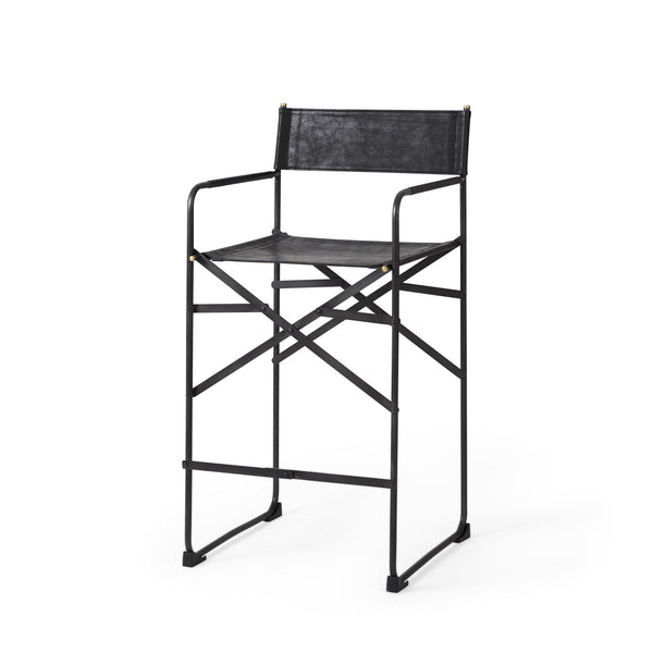 Homeroots 29" Black Leather And Iron Bar Chair   393459