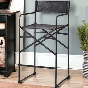 Homeroots 29" Black Leather And Iron Bar Chair   393459
