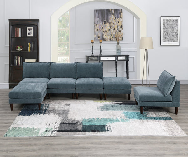 English Elm Gorgeous 6pc Modular Sectional Set — Versatile 4 Armless Chairs & 2 Ottomans, Plush Morgan Fabric Mineral B011S01580