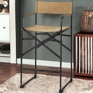 Homeroots 27" Brown And Black Leather And Metal Bar Chair   393461