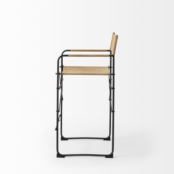 Homeroots 27" Brown And Black Leather And Metal Bar Chair   393461