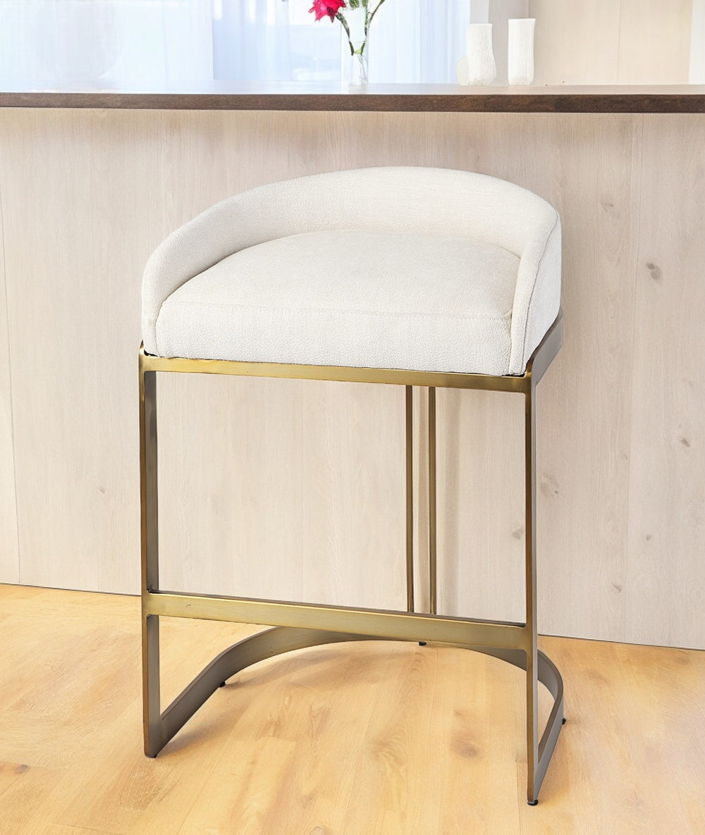 Homeroots 29" White Nickel Low Back Bar Chair  Fabric,Solid Metal 393466