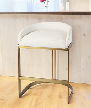 Homeroots 29" White Nickel Low Back Bar Chair  Fabric,Solid Metal 393466