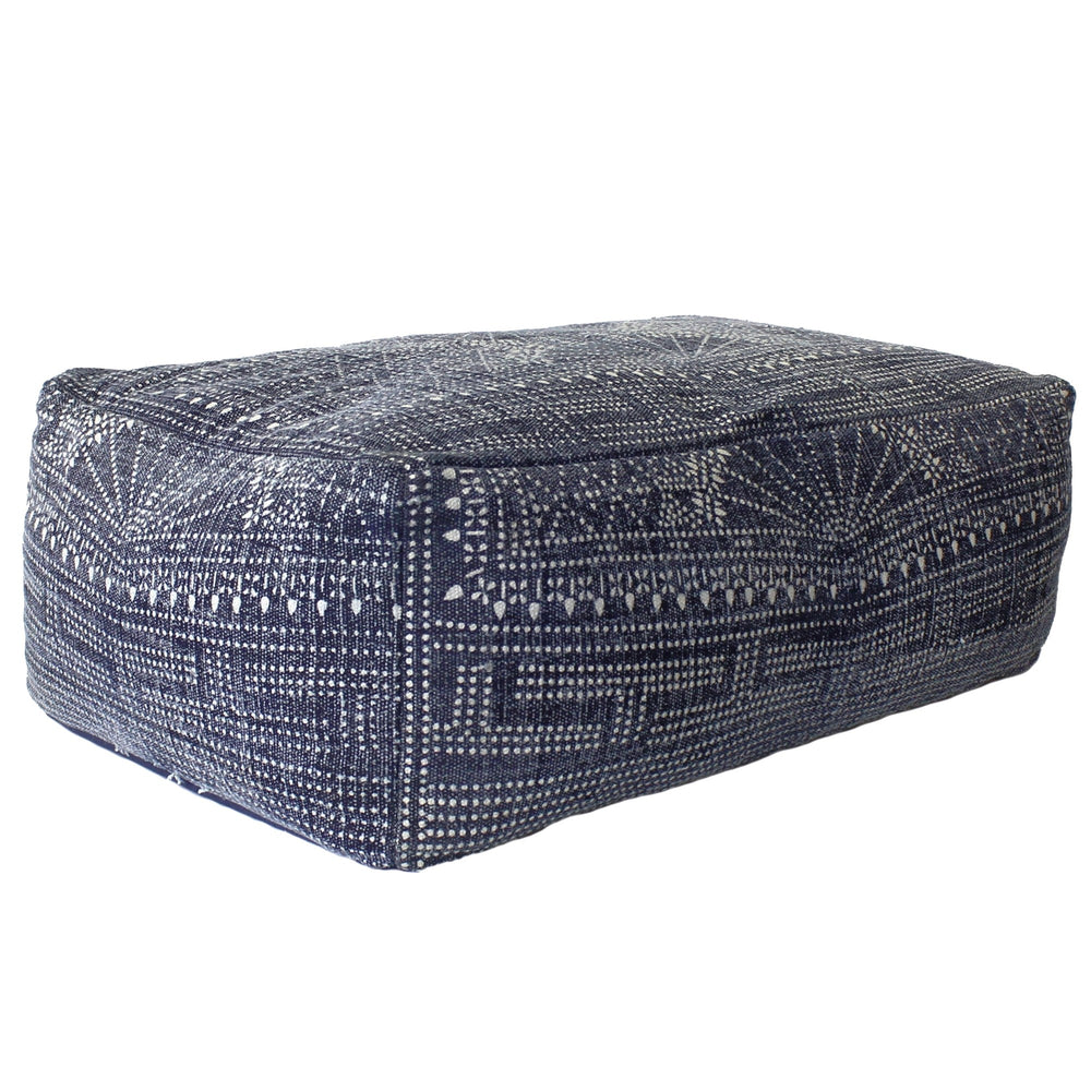 Homeroots Navy Blue Patterned Rectangle Pouf  Cotton 393471