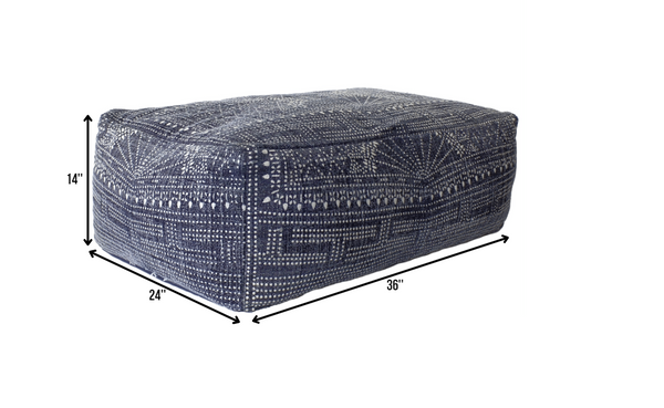 Homeroots Navy Blue Patterned Rectangle Pouf  Cotton 393471