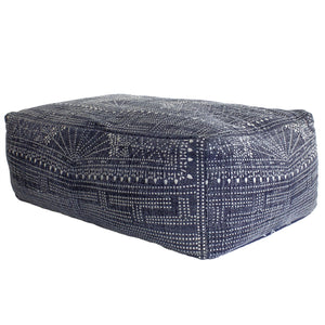 Homeroots Navy Blue Patterned Rectangle Pouf  Cotton 393471