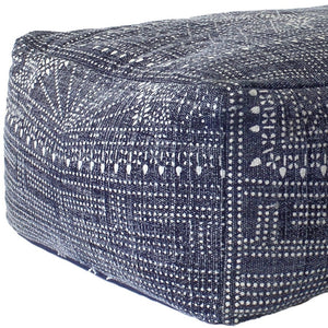 Homeroots Navy Blue Patterned Rectangle Pouf  Cotton 393471