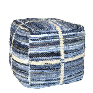 Homeroots Blue Striped Square Pouf  Cotton 393473