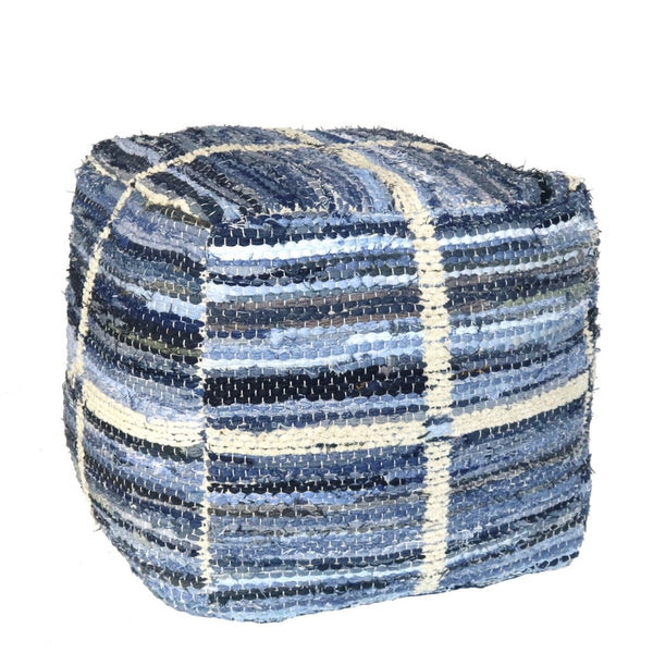 Homeroots Blue Striped Square Pouf  Cotton 393473