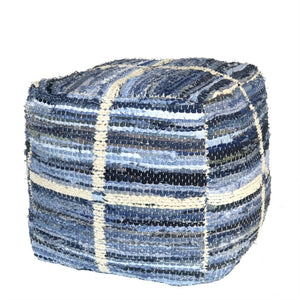 Homeroots Blue Striped Square Pouf  Cotton 393473