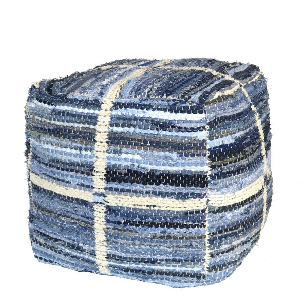 Homeroots Blue Striped Square Pouf  Cotton 393473