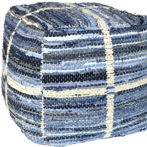 Homeroots Blue Striped Square Pouf  Cotton 393473