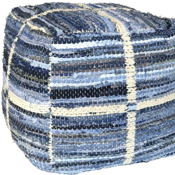 Homeroots Blue Striped Square Pouf  Cotton 393473