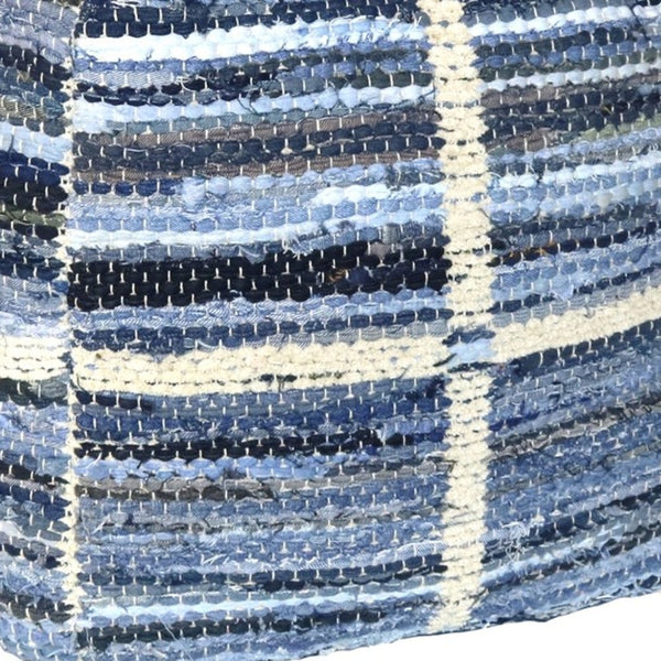 Homeroots Blue Striped Square Pouf  Cotton 393473